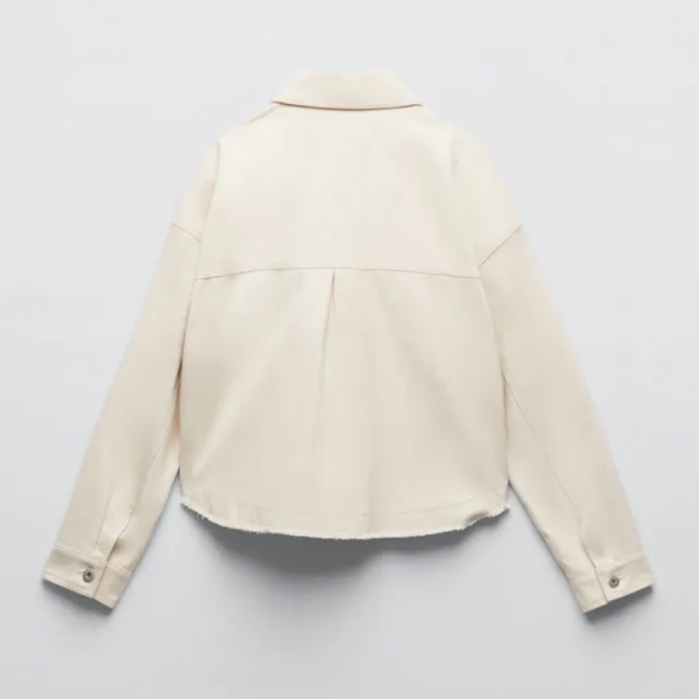 ZARA • Cream Cropped Frayed Hem Denim Jacket, XS - Picture 7 of 16